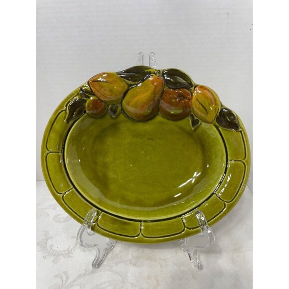 Los Angeles Potteries Vintage Pear Motif Olive Green Oval Ceramic Dish - Picture 5 of 5